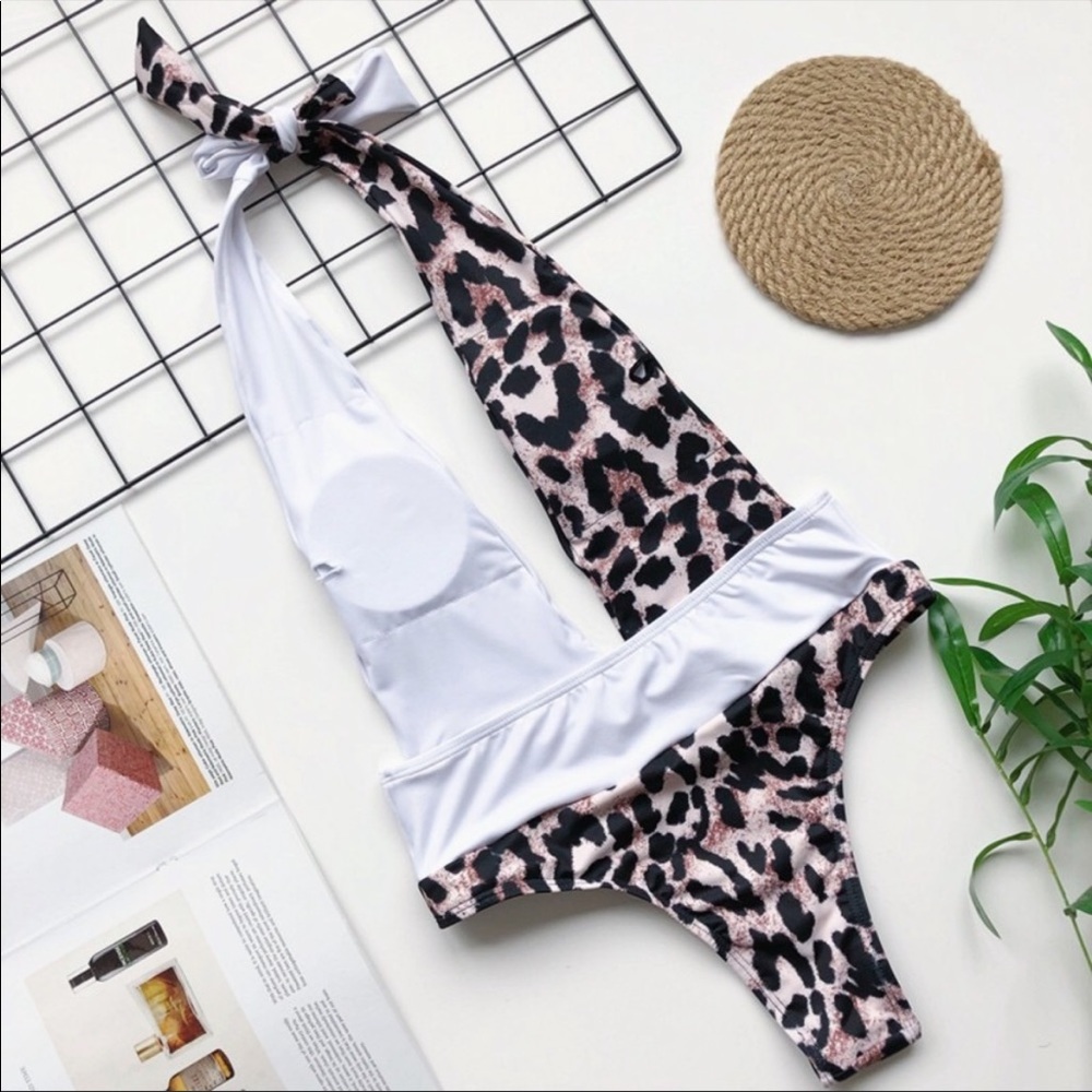 White Leopard One Piece Monokini swimsuit - Picture 3 of 3